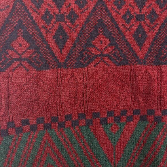 1990s geometric Arslanli wool vest, size L vintage burgundy/green sweater vest - Picture 8 of 8
